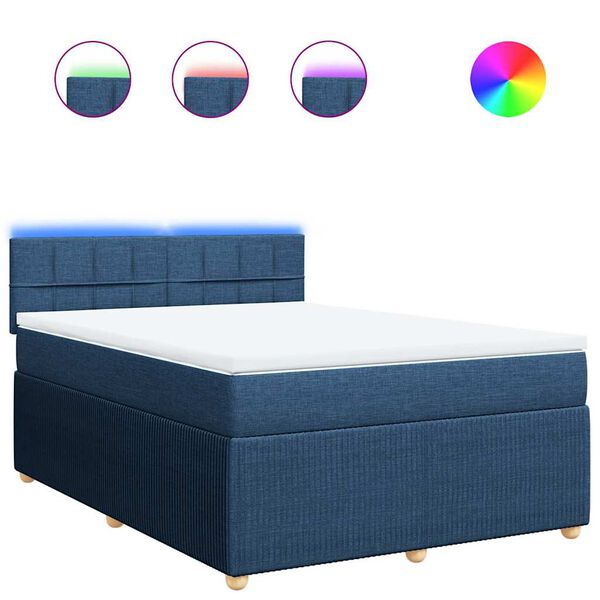 vidaXL Cama box spring con colchón tela azul 160x200 cm