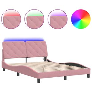 vidaXL Estructura de cama con LED sin colch&oacute;n terciopelo rosa 140x200 cm