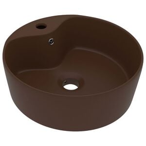 vidaXL Lavabo lujoso y rebosadero cer&aacute;mica marr&oacute;n oscuro mate 36x13 cm