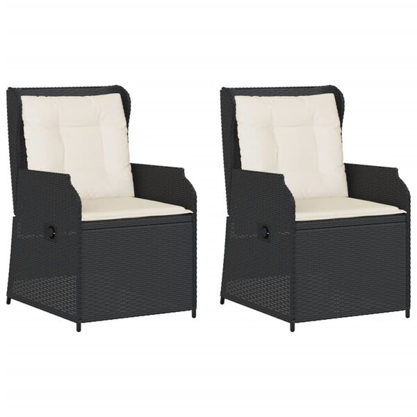 vidaXL Sillones reclinable jard&iacute;n cojines 2 uds rat&aacute;n sint&eacute;tico negro
