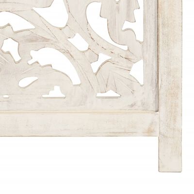 vidaXL Biombo 3 paneles tallado a mano madera mango blanco 120x165 cm