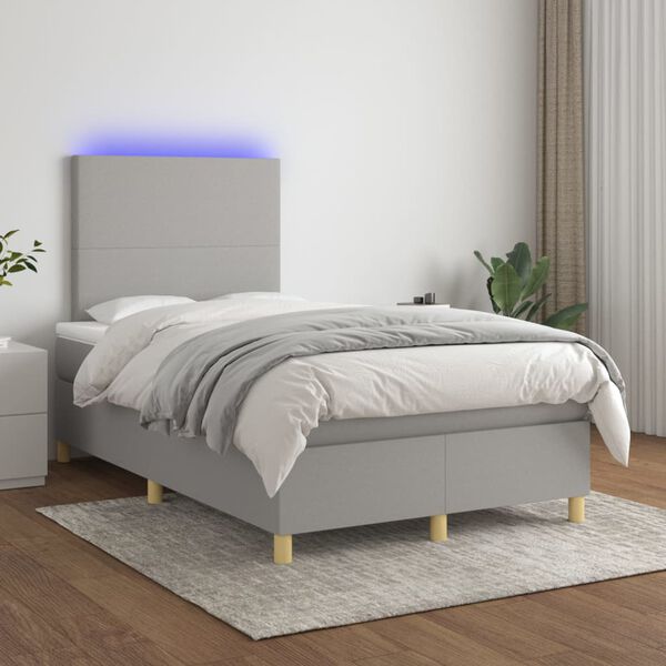 vidaXL Cama box spring con colch&oacute;n tela y LED gris claro 120x200 cm