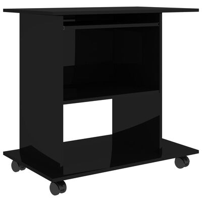 vidaXL Mesa de ordenador madera contrachapada negro brillo 80x50x75 cm