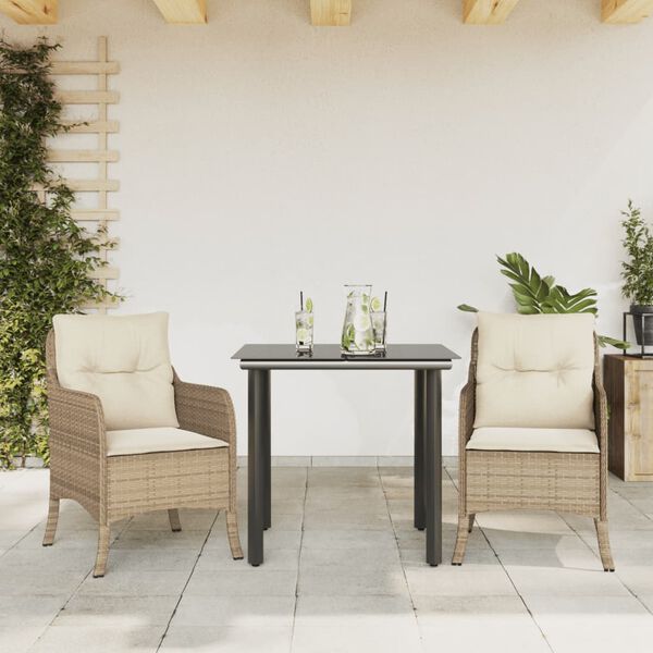 vidaXL Set comedor de jard&iacute;n 3 pzas con cojines rat&aacute;n sint&eacute;tico beige