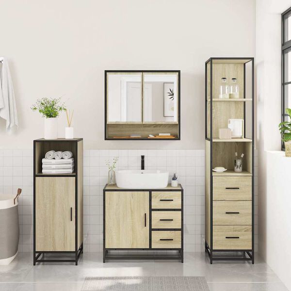 vidaXL Set de muebles de baño 3 pzas madera contrachapada roble Sonoma