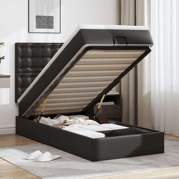 vidaXL Estructura cama otomana colchón cuero sintético negro 90x200 cm