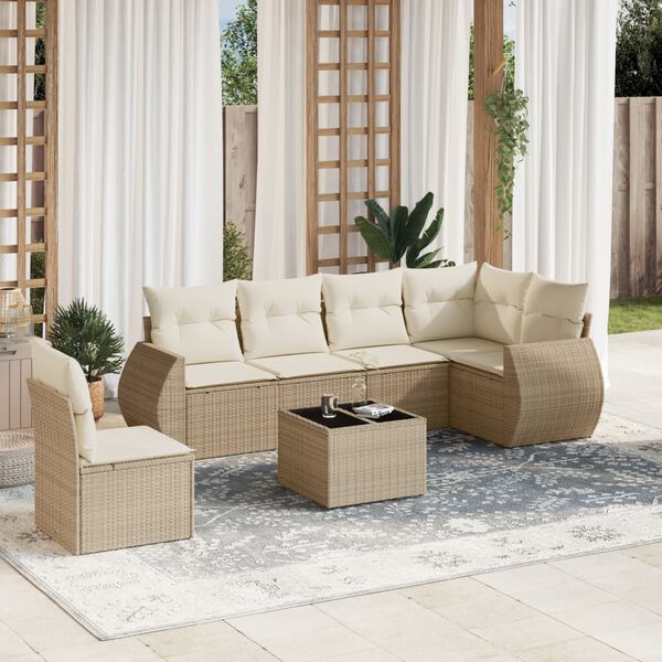 vidaXL Set sof&aacute;s de jard&iacute;n 7 piezas y cojines rat&aacute;n sint&eacute;tico beige