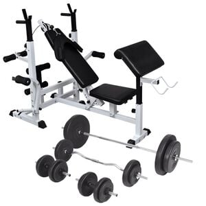 vidaXL Banco musculaci&oacute;n con soporte pesas, pesas y mancuernas 90 kg