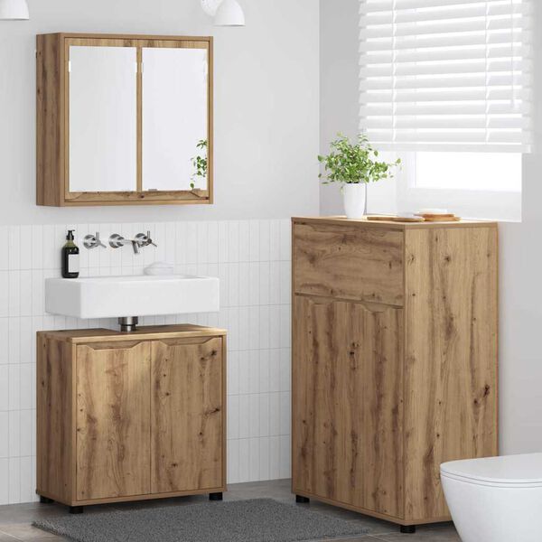 vidaXL Juego de muebles de ba&ntilde;o con caj&oacute;n Manual 3 pcs Roble artesanal