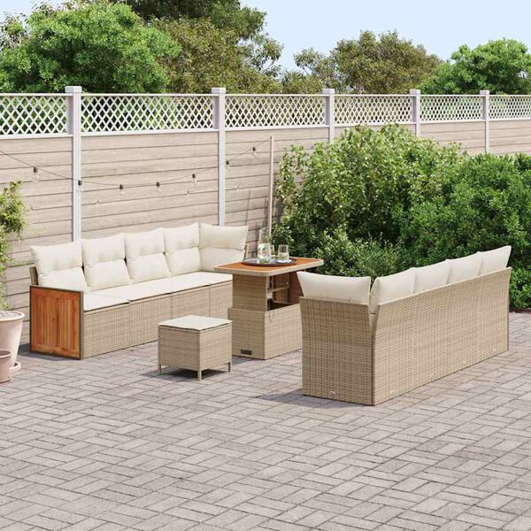 vidaXL Conjunto de sof&aacute; de jard&iacute;n con coj&iacute;n 11 pcs beige y crema