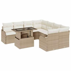 vidaXL Conjunto de sof&aacute;s de jard&iacute;n Manual 9 pcs Beige Rat&aacute;n sint&eacute;tico