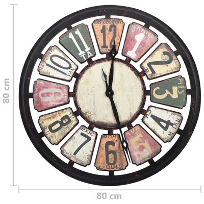 vidaXL Reloj de pared de MDF multicolor 80 cm