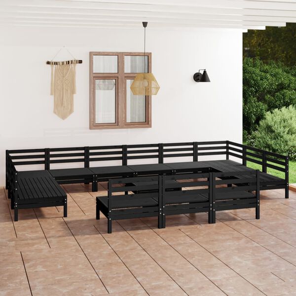 vidaXL Juego de muebles de jard&iacute;n 14 pzas madera maciza de pino negro