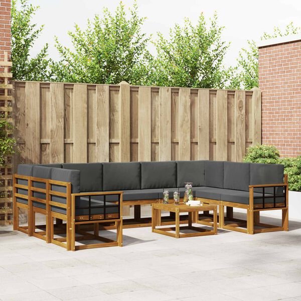 vidaXL Conjunto de sof&aacute;s de exterior 10 pcs Natural y Antracita