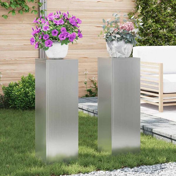 vidaXL Soporte de plantas 2 pcs Plateado 24 x 24 x 75 cm