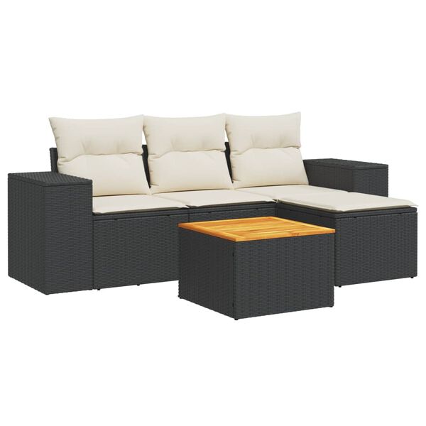 vidaXL Set de muebles de jard&iacute;n 5 pzas y cojines rat&aacute;n sint&eacute;tico negro