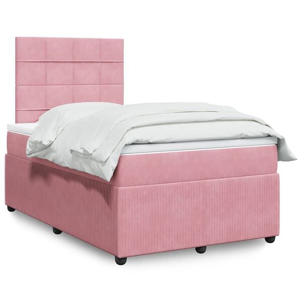 vidaXL Cama box spring con colch&oacute;n terciopelo rosa 120x200 cm