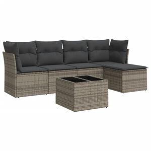vidaXL Set de muebles de jard&iacute;n 6 pzas y cojines rat&aacute;n sint&eacute;tico gris