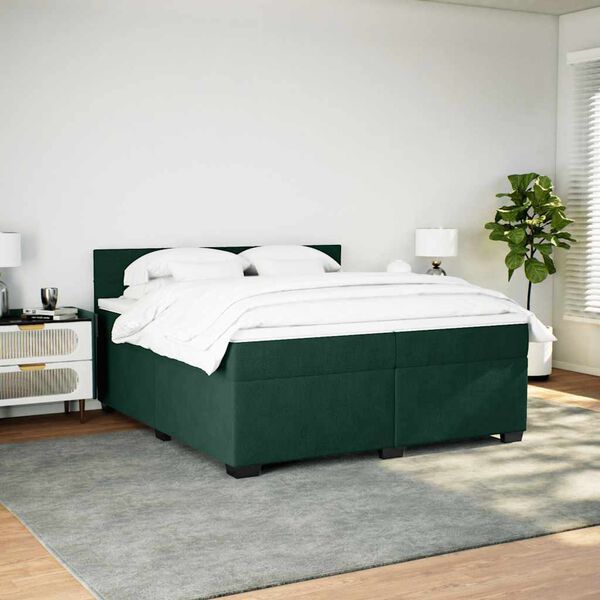 vidaXL Cama box spring con colch&oacute;n terciopelo verde oscuro 200x200 cm