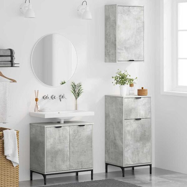 vidaXL Juego de muebles de ba&ntilde;o con caj&oacute;n 3 pcs Gris hormig&oacute;n