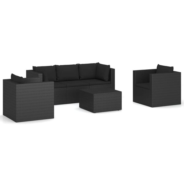 vidaXL Set de muebles de jard&iacute;n 4 pzas y cojines rat&aacute;n sint&eacute;tico negro