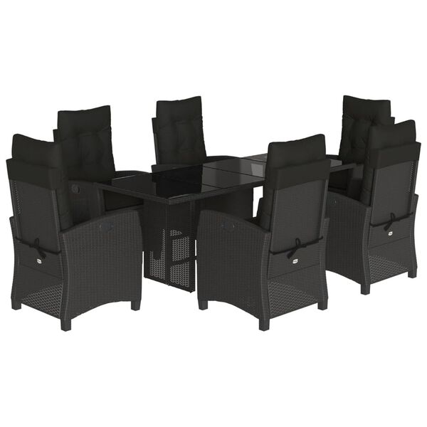 vidaXL Set de comedor de jard&iacute;n 7 pzas y cojines rat&aacute;n sint&eacute;tico negro