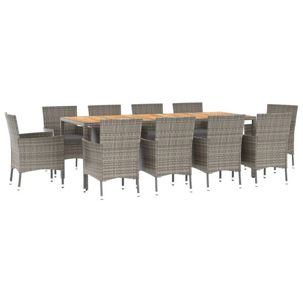 vidaXL Set de comedor de jard&iacute;n 11 pzas y cojines rat&aacute;n sint&eacute;tico gris