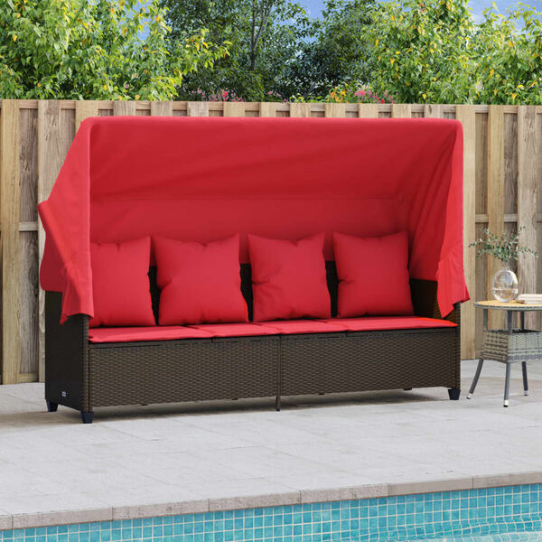 vidaXL Tumbona con capota y cojines rat&aacute;n sint&eacute;tico marr&oacute;n