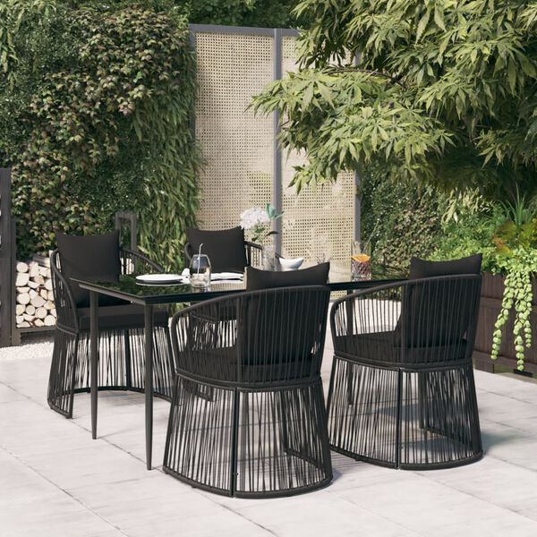 vidaXL Juego de comedor de jardín 5 piezas con cojines ratán PVC negro