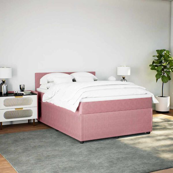 vidaXL Cama box spring con colch&oacute;n terciopelo rosa 140x200 cm