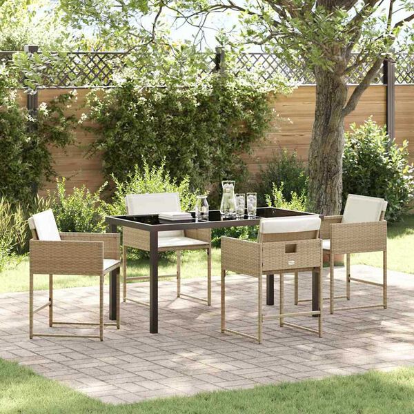 vidaXL Conjunto de Comedor de Jard&iacute;n 5 pcs Beige rat&aacute;n sint&eacute;tico