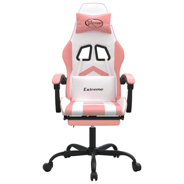 vidaXL Silla gaming con reposapiés cuero sintético blanco y rosa