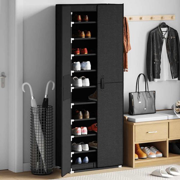 vidaXL Mueble zapatero de tela con funda negro 60x30x166 cm