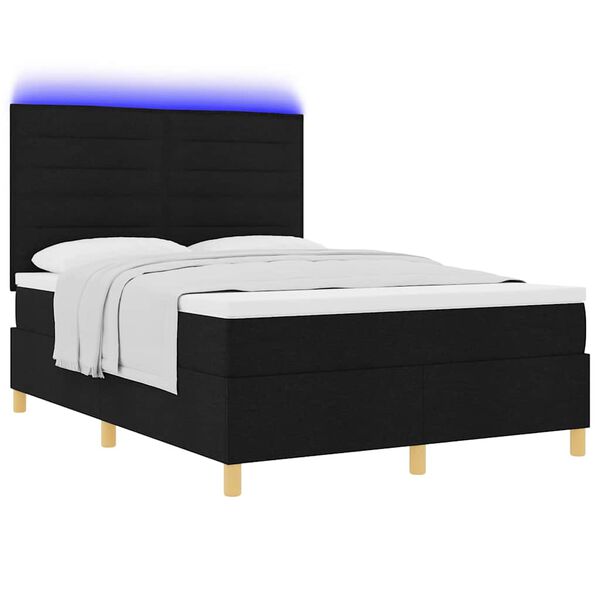 vidaXL Cama Box Spring LED con colch&oacute;n Negro 140 x 190 cm tela
