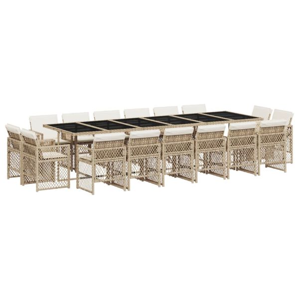 vidaXL Set comedor de jard&iacute;n 17 pzas con cojines rat&aacute;n sint&eacute;tico beige