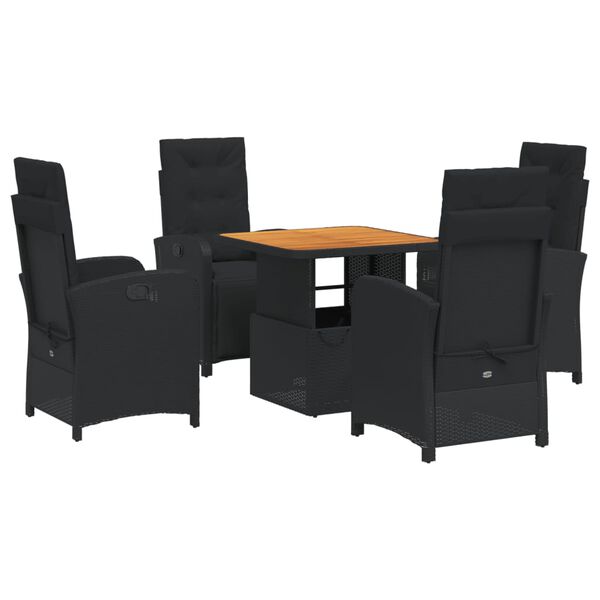 vidaXL Set de muebles jard&iacute;n 5 pzas con cojines rat&aacute;n sint&eacute;tico negro
