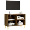 vidaXL Mueble de TV patas de madera maciza roble ahumado 69,5x30x50 cm