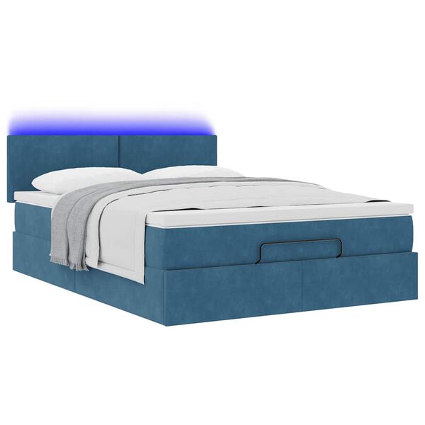 vidaXL Estructura de cama otomana con colchón terciopelo azul oscuro