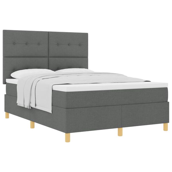 vidaXL Cama tipo Box Spring con colch&oacute;n Gris oscuro 140 x 190 cm tela