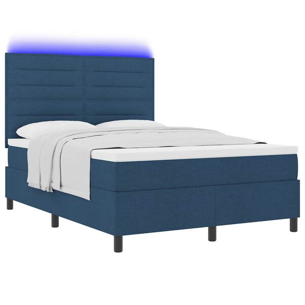 vidaXL Cama tipo Box Spring con colch&oacute;n con LED Azul 160 x 200 cm tela