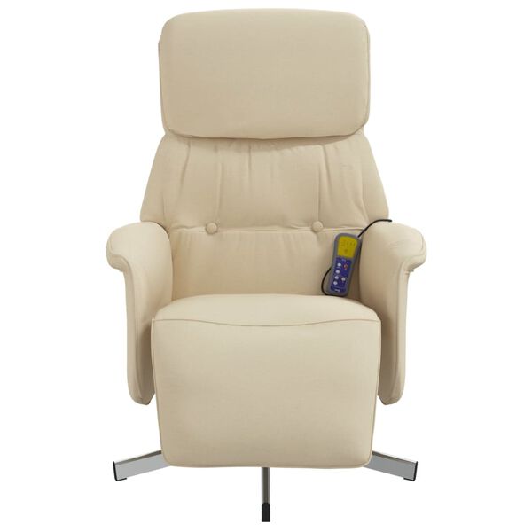 vidaXL Sill&oacute;n reclinable de masaje con reposapi&eacute;s tela color crema