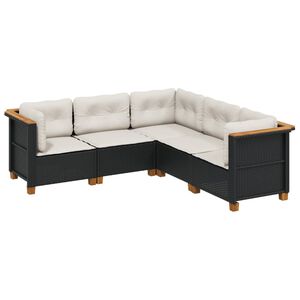 vidaXL Set de muebles de jard&iacute;n 5 pzas y cojines rat&aacute;n sint&eacute;tico negro