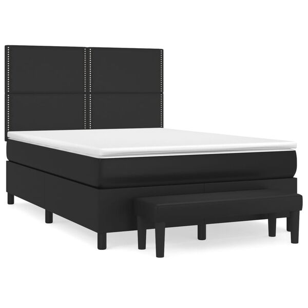 vidaXL Cama box spring con colch&oacute;n cuero sint&eacute;tico negro 140x190 cm