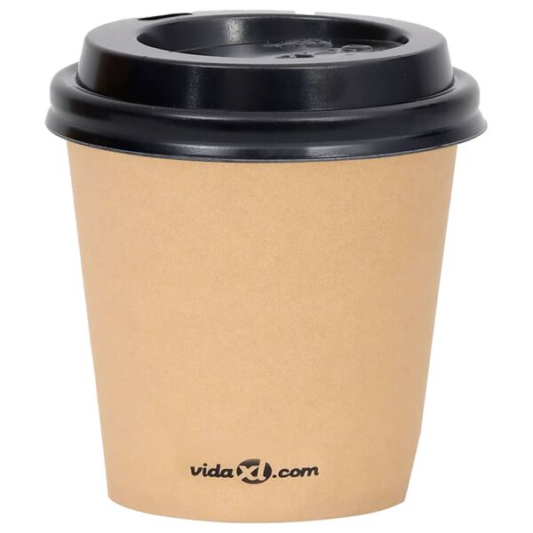 vidaXL Vasos de papel para caf&eacute; con tapas 100 uds marr&oacute;n 120 ml