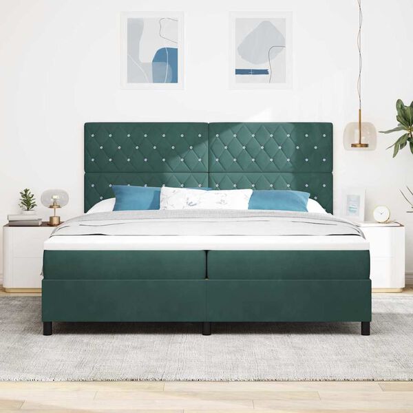 vidaXL Cama tipo Box Spring Verde oscuro 200 x 200 cm Terciopelo