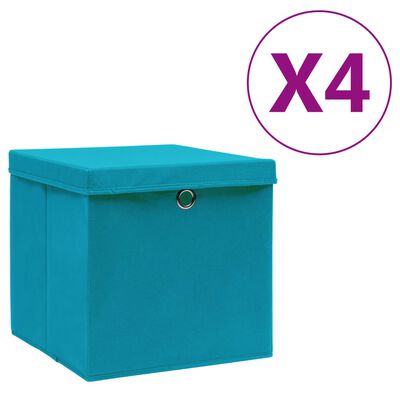 vidaXL Cajas de almacenaje con tapas 4 uds azul bebé 28x28x28 cm