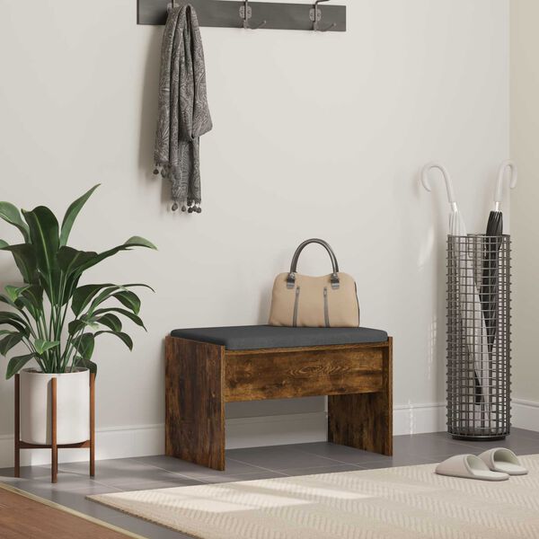 vidaXL Banco de entrada con coj&iacute;n Roble ahumado 63 x 38 x 40 cm