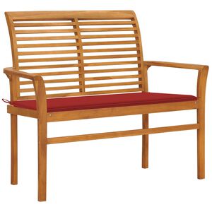 vidaXL Banco de jard&iacute;n madera maciza de teca con coj&iacute;n rojo 112 cm