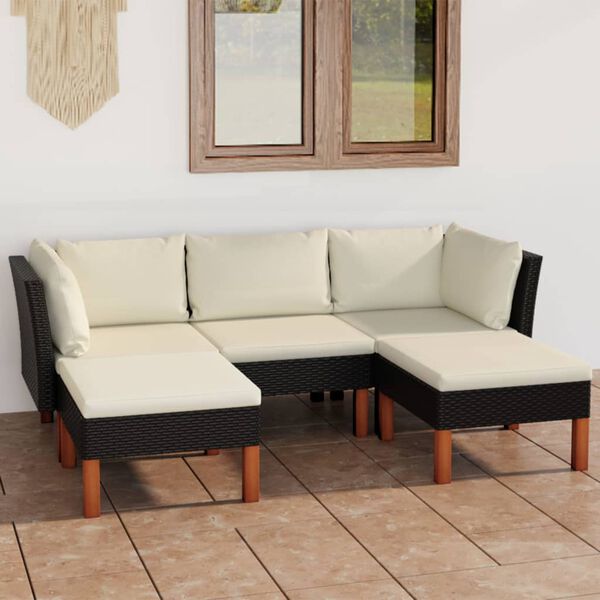 vidaXL Set de muebles de jard&iacute;n 5 pzas y cojines rat&aacute;n sint&eacute;tico negro
