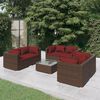 vidaXL Set muebles de jard&iacute;n 7 piezas y cojines rat&aacute;n sint&eacute;tico marr&oacute;n